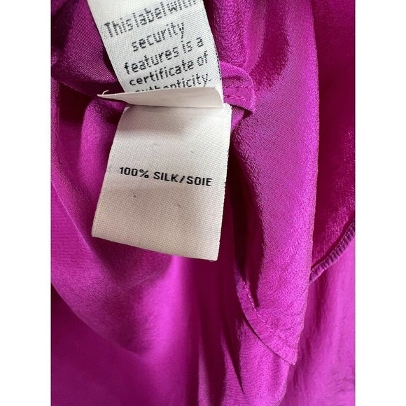 Diane Von Furstenberg 6 Maisy Contrast Silk Blouse Magenta Black Long Sleeves - Picture 3 of 5